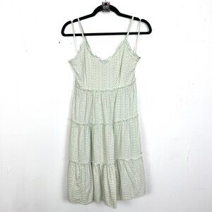 Sim & Sam Tiered Dress Eyelet Pastel Mint Green Ruffle Large